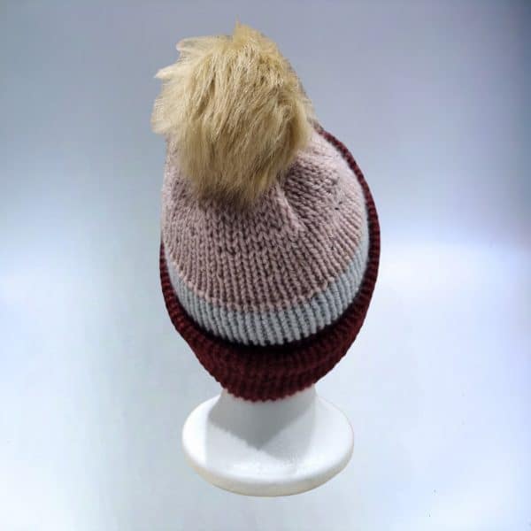 Winter Special Burgundy Triple Striped Hat - Image 2
