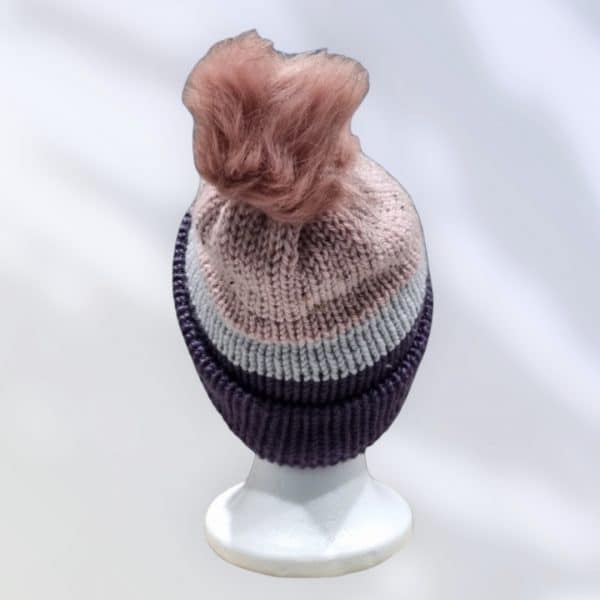 Winter Special Purple Triple Striped Wool Hat - Image 2