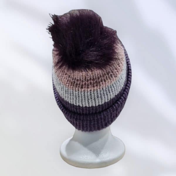 Winter Special Purple Triple Striped Wool Hat - Image 3