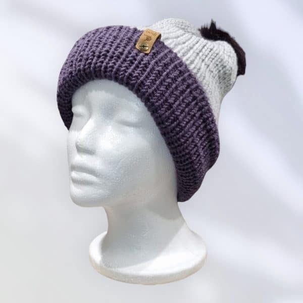 Winter Special Purple Triple Striped Wool Hat - Image 5