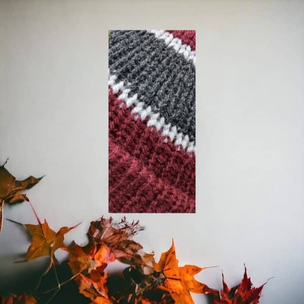 Burgundy & Grey Striped Woolly Hat - Image 3