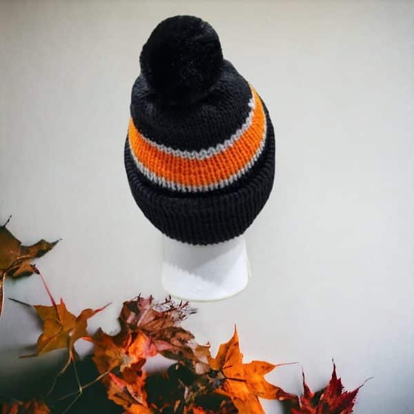 Bright Orange & Black Striped Woolly Hat - Image 2