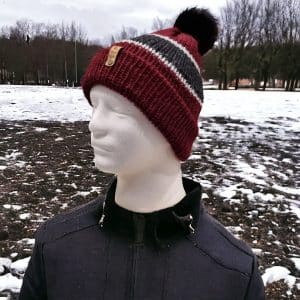 Burgundy & Grey Striped Woolly Hat