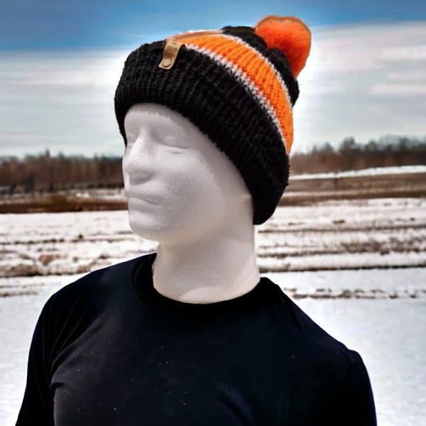 Bright Orange & Black Striped Woolly Hat