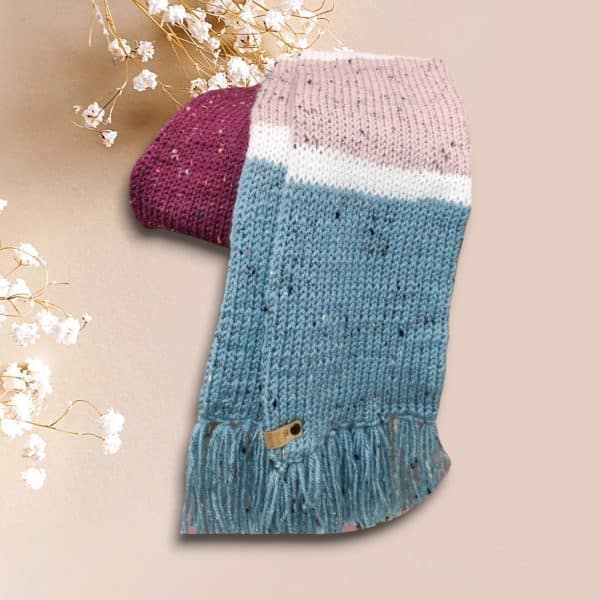 Stiking 3 Coloured Duck Egg Blue Ladies Scarf - Image 3