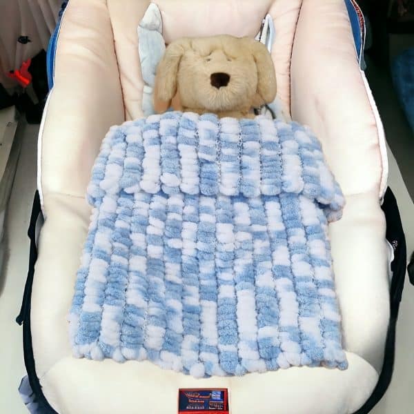 Super Comfy Hand Knitted Baby Pompom Blanket 3 Colours - Pink, Blue or White - Image 5