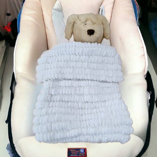Super Comfy Hand Knitted Baby Pompom Blanket 3 Colours - Pink, Blue or White - Image 8