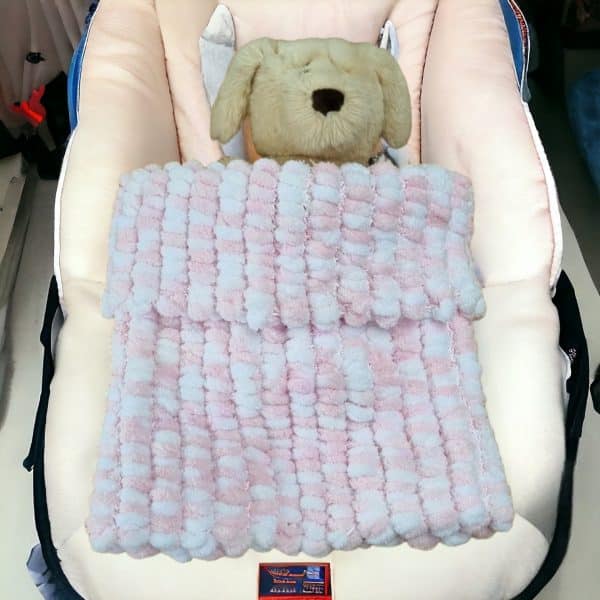 Super Comfy Hand Knitted Baby Pompom Blanket 3 Colours - Pink, Blue or White - Image 2