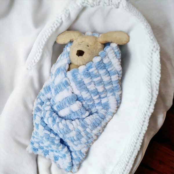 Super Comfy Hand Knitted Baby Pompom Blanket 3 Colours - Pink, Blue or White - Image 4