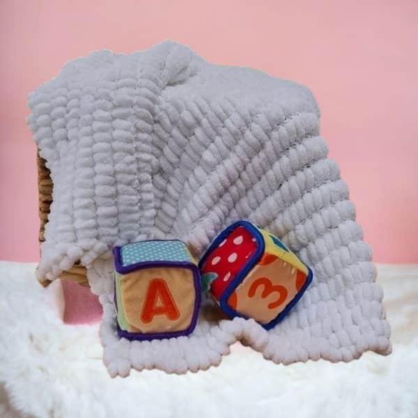 Super Comfy Hand Knitted Baby Pompom Blanket 3 Colours - Pink, Blue or White - Image 9