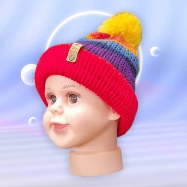 Baby Striking Mutli-Colourful Rainbow Wool Hat - Image 4