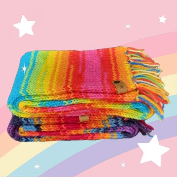 Dark Mutli-Coloured Striped Rainbow Scarves - Image 4