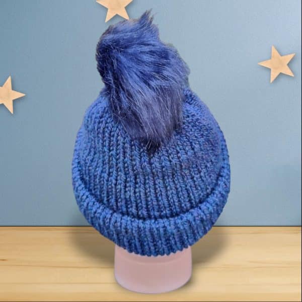 Super Soft Plain Handmade Pompom Hat - Pale Pink, Deep Purple & Aran Blue - Image 5