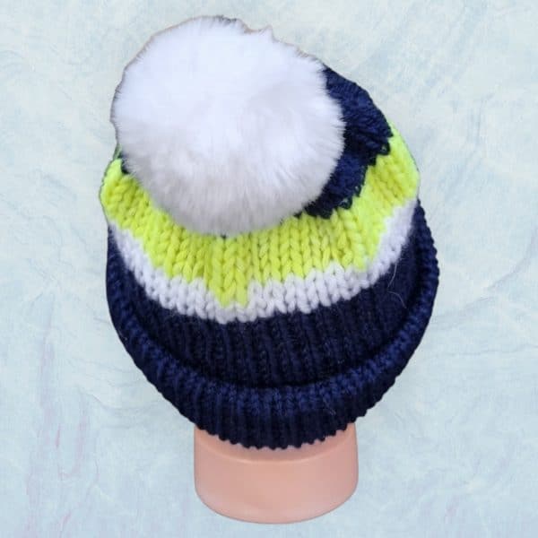 Fun Bright 2 Striped Yellow And White Wool Hat - Image 2