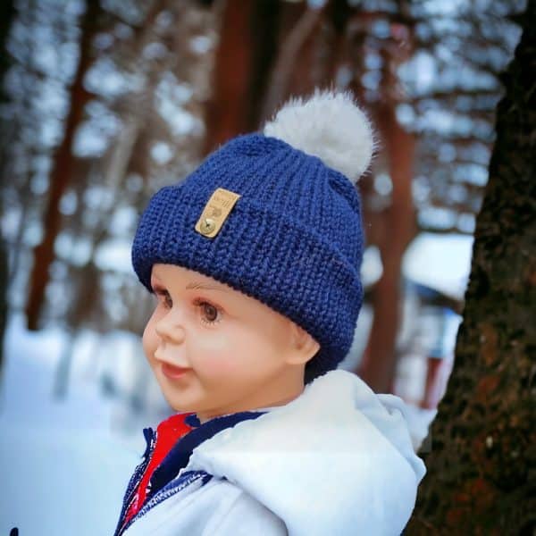 Super Soft Plain Handmade Pompom Hat - Pale Pink, Deep Purple & Aran Blue - Image 4