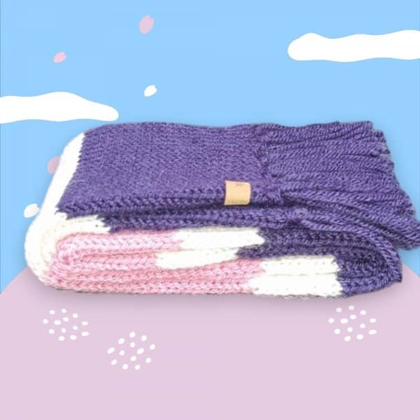 Adorable Warm Long Tasseled Purple, Cream & Pink Soft Warm Scarf - Image 3