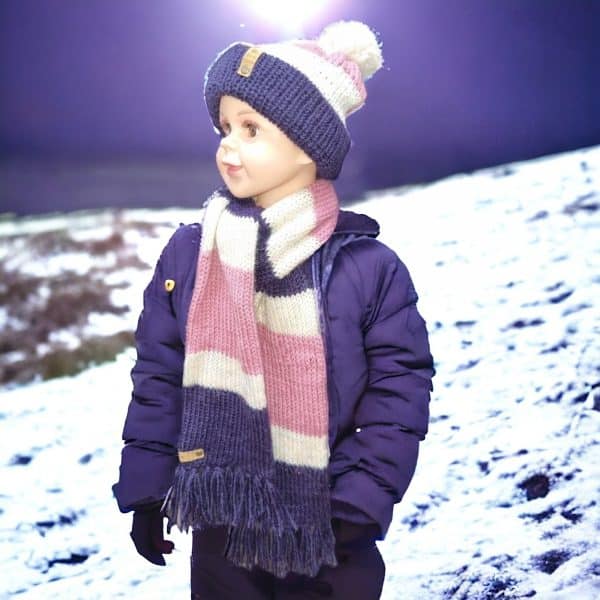Adorable Warm Long Tasseled Purple, Cream & Pink Soft Warm Scarf