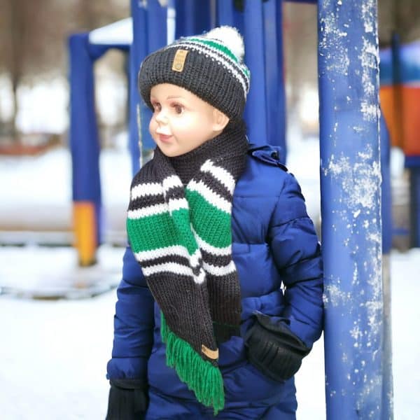 Black, White & Green Striking 3 Coloured Sports  Scarf