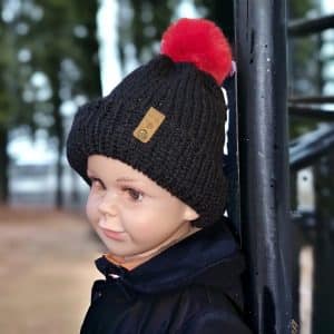 Super Soft Black Plain Handmade Wool Pompom Hat