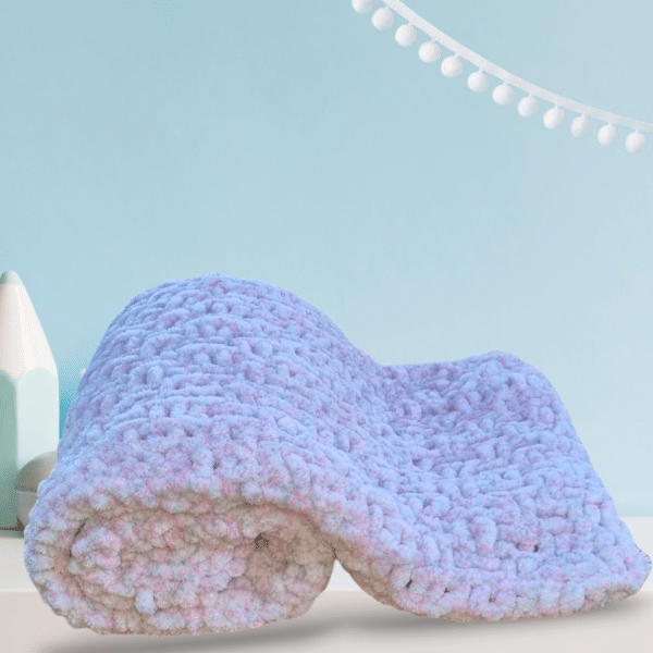 Essential Hand Knitted Multi-use Chenille Feel Blanket in 3 Colours - Pink, Blue or White - Image 9