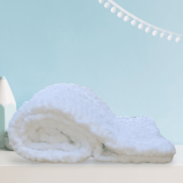Essential Hand Knitted Multi-use Chenille Feel Blanket in 3 Colours - Pink, Blue or White - Image 11