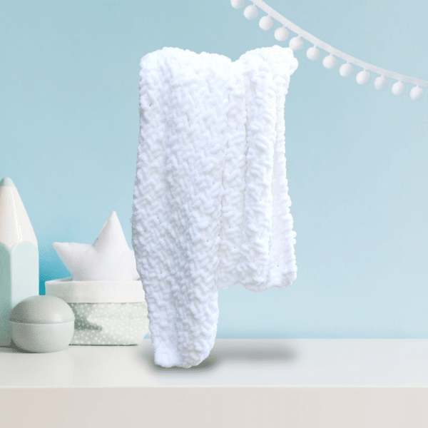 Essential Hand Knitted Multi-use Chenille Feel Blanket in 3 Colours - Pink, Blue or White - Image 12