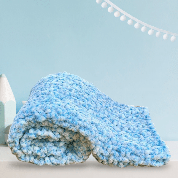 Essential Hand Knitted Multi-use Chenille Feel Blanket in 3 Colours - Pink, Blue or White - Image 5