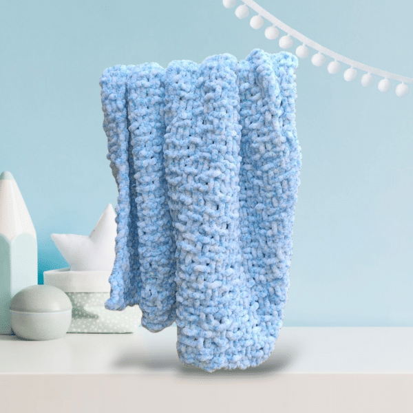 Essential Hand Knitted Multi-use Chenille Feel Blanket in 3 Colours - Pink, Blue or White - Image 6