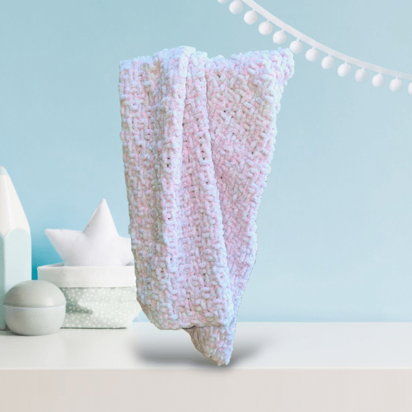 Essential Hand Knitted Multi-use Chenille Feel Blanket in 3 Colours - Pink, Blue or White - Image 10