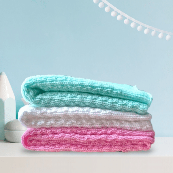 Luxurious Cashmere Feel Soft Baby Blanket in 3 Colours - Pink, White & Mint - Image 4