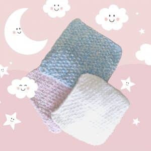 Hand Knitted Chenille Feel Baby Comfy Square in 3 Colours – Pink, Blue or White