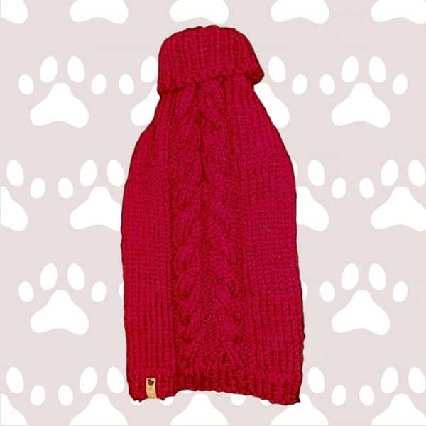 Hand knitted Fun Super Chunky 2 Cabled Dog Jumper in Rich Claret Red - Image 2