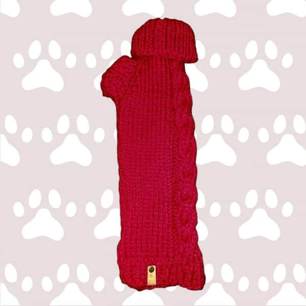 Hand knitted Fun Super Chunky 2 Cabled Dog Jumper in Rich Claret Red - Image 3