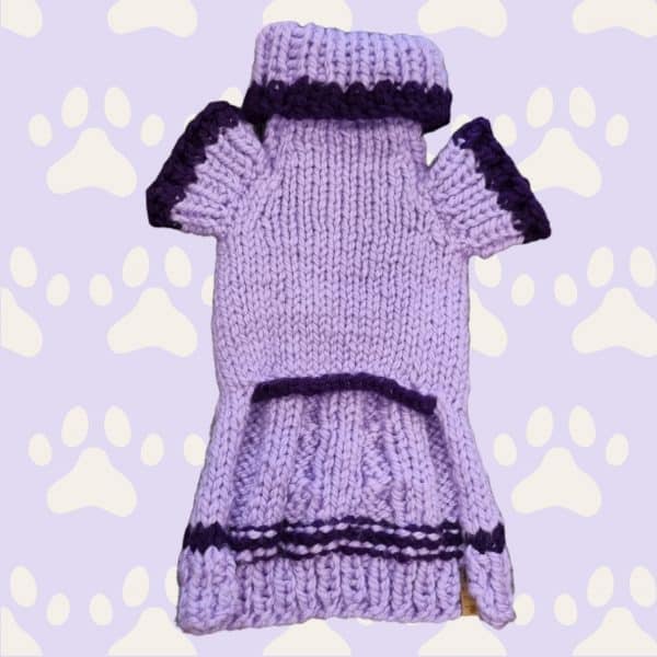Hand Knitted Cosy 2 Toned Purple Chunky Dog Jumper - Image 4