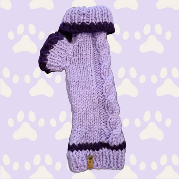 Hand Knitted Cosy 2 Toned Purple Chunky Dog Jumper - Image 3