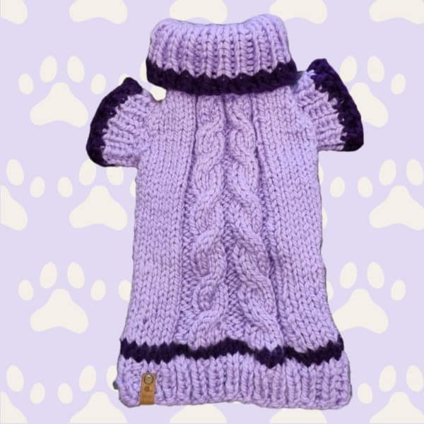 Hand Knitted Cosy 2 Toned Purple Chunky Dog Jumper - Image 2