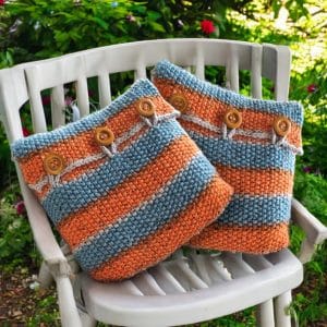 Cushion Cover Hand Knitted Featuring Earthy Tweed Stripes