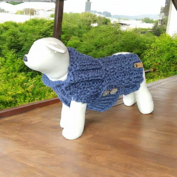 Chunky Warm Square Patterned Hand knitted Dog Jumper - 3 Colours Rich Red, Pale Pink & Dark Blue - Image 3