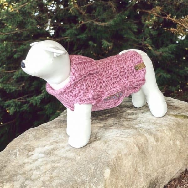 Chunky Warm Square Patterned Hand knitted Dog Jumper - 3 Colours Rich Red, Pale Pink & Dark Blue - Image 2