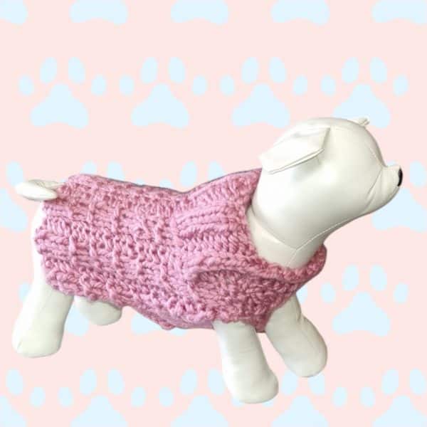 Chunky Warm Square Patterned Hand knitted Dog Jumper - 3 Colours Rich Red, Pale Pink & Dark Blue - Image 7
