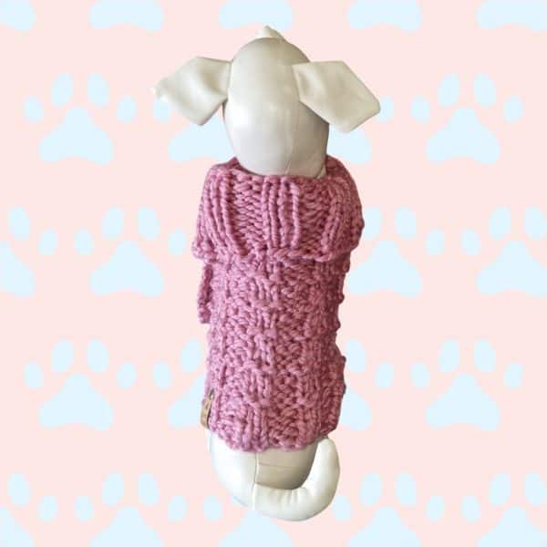 Chunky Warm Square Patterned Hand knitted Dog Jumper - 3 Colours Rich Red, Pale Pink & Dark Blue - Image 9