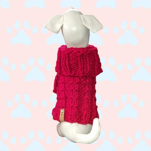 Chunky Warm Square Patterned Hand knitted Dog Jumper - 3 Colours Rich Red, Pale Pink & Dark Blue - Image 5