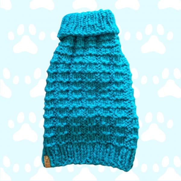 Striking Teal Square Patterned Hand knitted Dog Jumper - Image 3