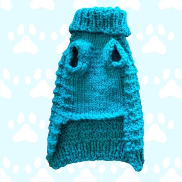 Striking Teal Square Patterned Hand knitted Dog Jumper - Image 4