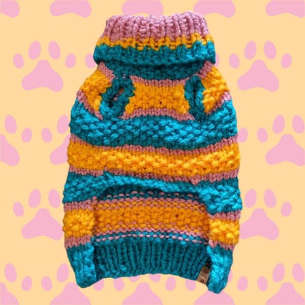 Multi-Stripped Stylish Hand knitted Chunky Dog Jumper - Image 3