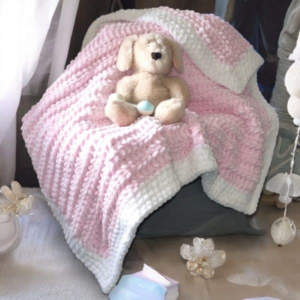 Hand Crocheted Pink With White Border Soft Baby & Child's Blanket