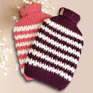 2 Stripped Hand Crocheted Hot Water Bottle Cover