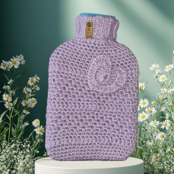 Hand Crocheted Purple Heart Hot Water Bottle Cover