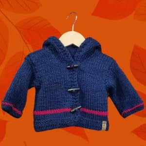 Chunky Blue Hooded Hand Knitted Cardigan
