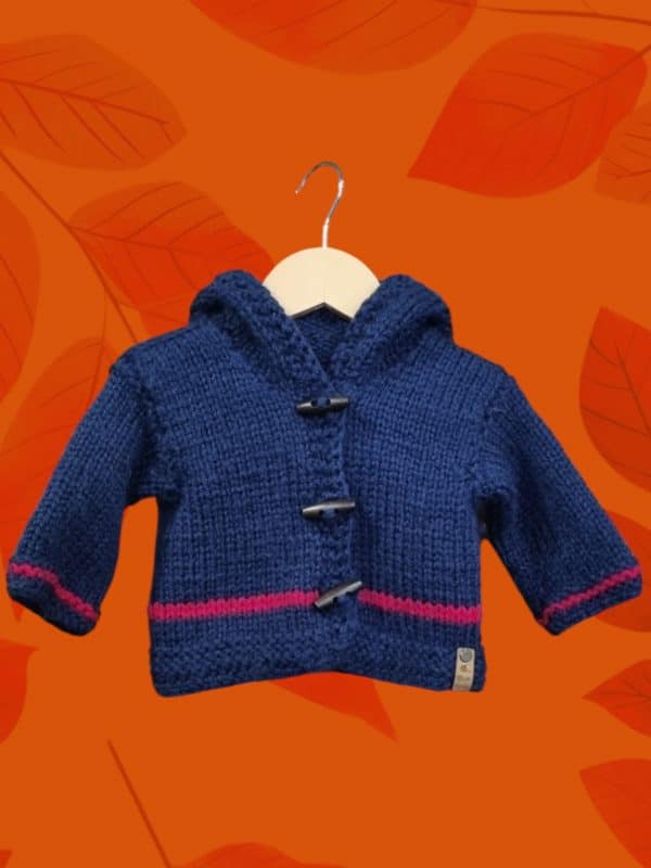 Chunky Blue Hooded Hand Knitted Cardigan
